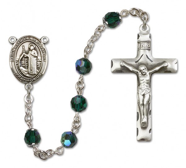 Raymond of Penafort Sterling Silver Heirloom Rosary Squared Crucifix - Emerald Green
