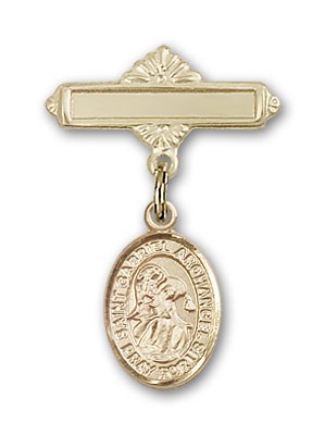 Pin Badge with St. Gabriel the Archangel Charm and Polished Engravable Badge Pin - 14K Solid Gold