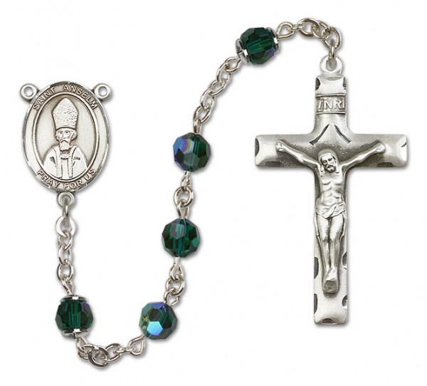 St. Anselm of Canterbury Sterling Silver Heirloom Rosary Squared Crucifixe - Emerald Green