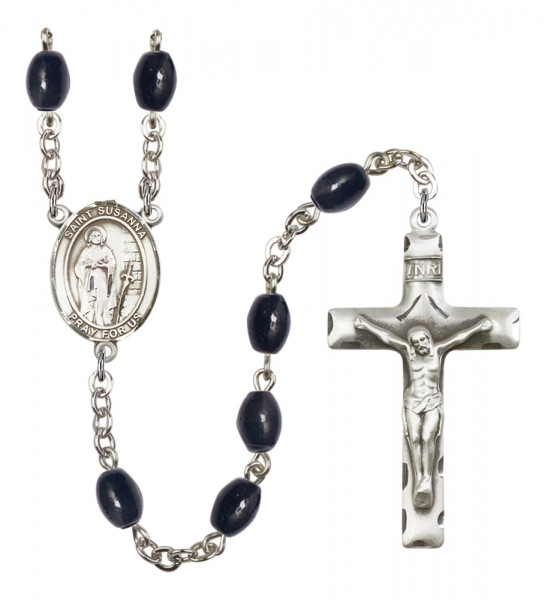 Men's St. Susanna Silver Plated Rosary - Black Oval