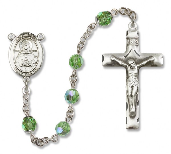 St. Daria  Sterling Silver Heirloom Rosary Squared Crucifix - Peridot