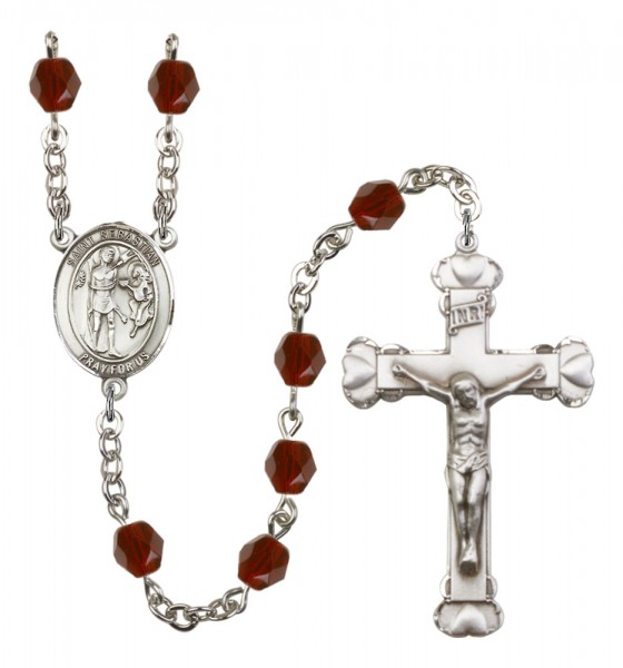 Women's St. Sebastian Birthstone Rosary - Garnet