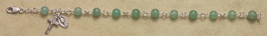 Rosary Bracelet - Sterling Silver with Adventurine Beads - Green Mist
