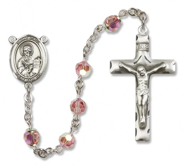 St. Paul the Apostle Sterling Silver Heirloom Rosary Squared Crucifix - Light Rose
