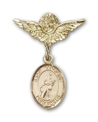 Pin Badge with St. Tarcisius Charm and Angel with Smaller Wings Badge Pin - Gold Tone