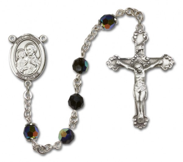 St. Joseph Sterling Silver Heirloom Rosary Fancy Crucifix - Black
