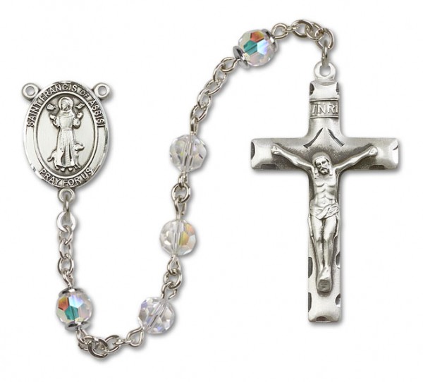 St. Francis of Assisi Sterling Silver Heirloom Rosary Squared Crucifix - Crystal