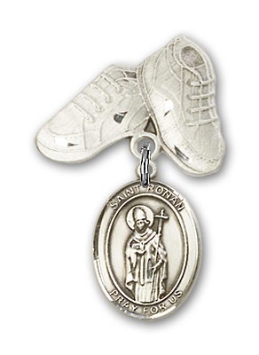 Pin Badge with St. Ronan Charm and Baby Boots Pin - Silver tone