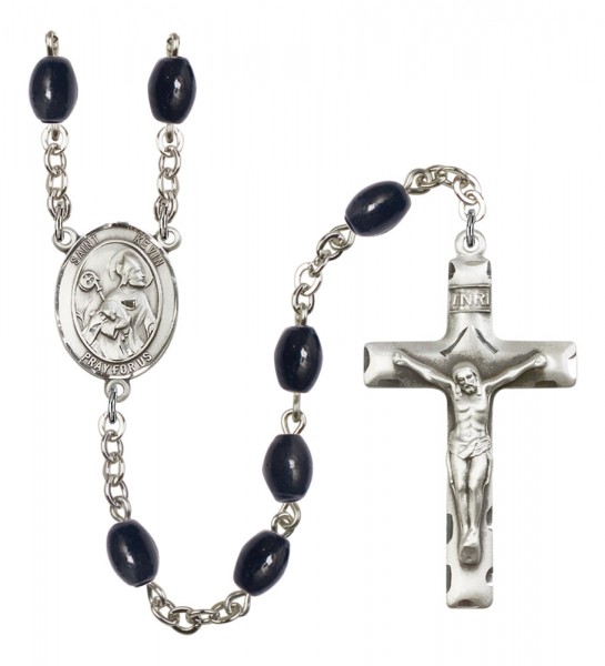 Men's St. Kevin Silver Plated Rosary - Black Oval