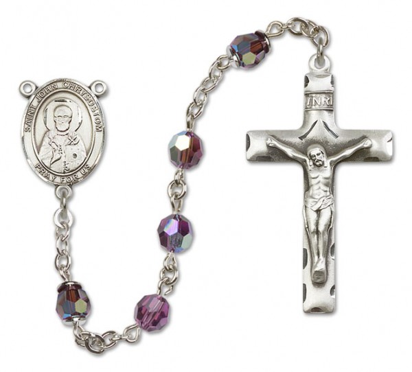 St.  John Chrysostom Sterling Silver Heirloom Rosary Squared Crucifix - Amethyst