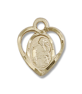 Petite Heart Shape St. Joseph Necklace - 14K Solid Gold
