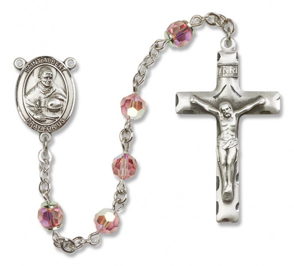St. Albert the Great Sterling Silver Heirloom Rosary Squared Crucifix - Light Rose