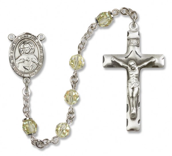 Scapular Sterling Silver Heirloom Rosary Squared Crucifix - Zircon