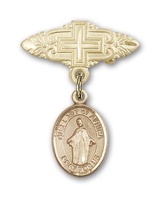 Pin Badge with Our Lady of Africa Charm and Badge Pin with Cross - Gold Tone