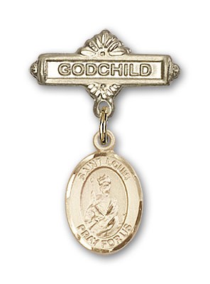 Pin Badge with St. Louis Charm and Godchild Badge Pin - Gold Tone