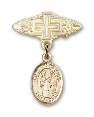 Pin Badge with St. Stanislaus Charm and Badge Pin with Cross - Gold Tone
