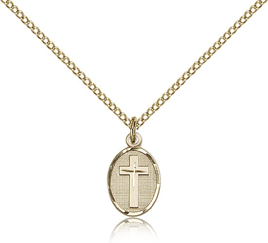 Oval Pendant with Cross Center Necklace - 14KT Gold Filled