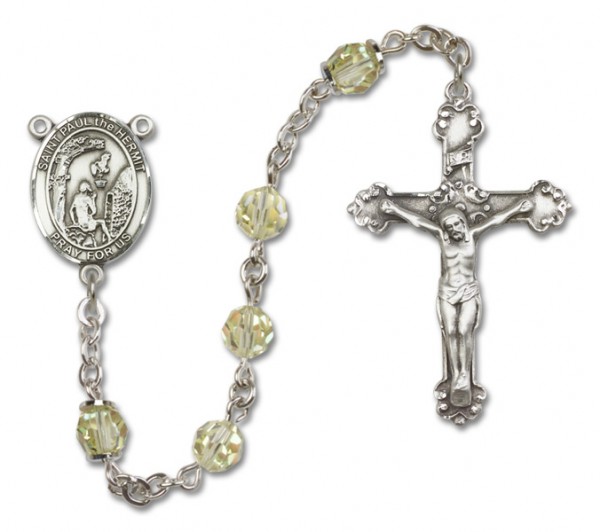 Paul the Hermit Sterling Silver Heirloom Rosary Fancy Crucifix - Zircon