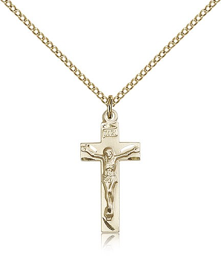 Women's Square Edge Crucifix Pendant - 14KT Gold Filled