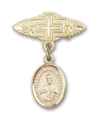 Pin Badge with Scapular Charm and Badge Pin with Cross - 14K Solid Gold