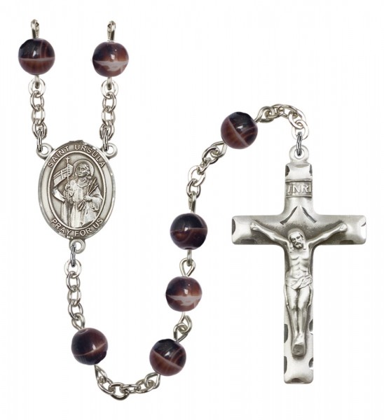 Men's St. Ursula Silver Plated Rosary - Brown
