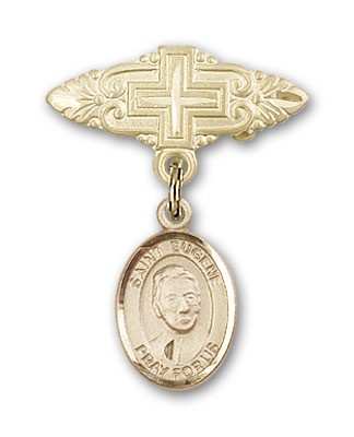Pin Badge with St. Eugene de Mazenod Charm and Badge Pin with Cross - Gold Tone