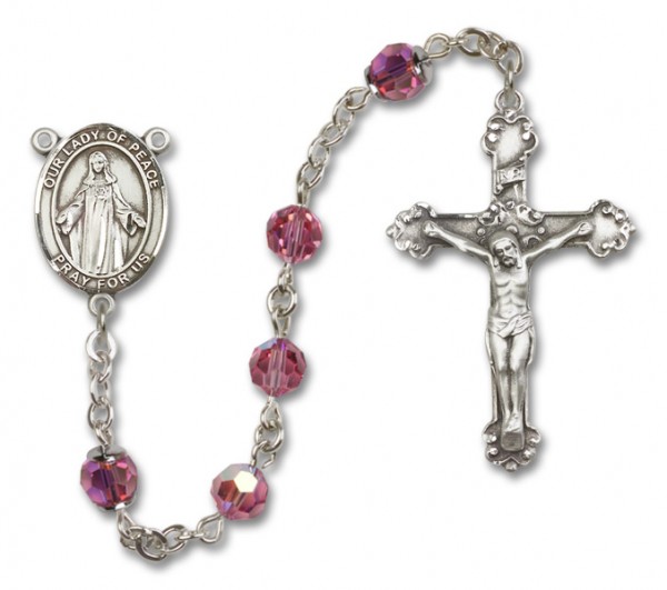 Our Lady of Peace Sterling Silver Heirloom Rosary Fancy Crucifix - Rose