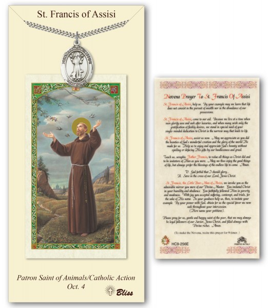 Saint Francis of Assisi Pewter Medal Pendant with Prayer Card 