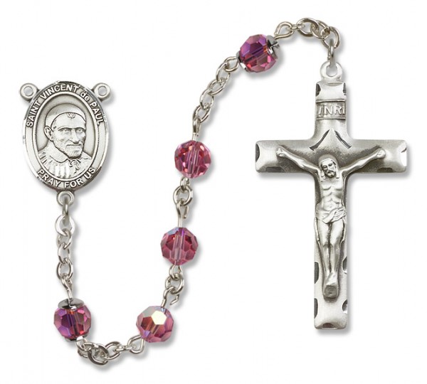 St. Vincent de Paul Sterling Silver Heirloom Rosary Squared Crucifix - Rose