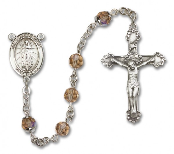 Our Lady of Tears Sterling Silver Heirloom Rosary Fancy Crucifix - Topaz