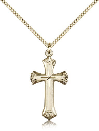 Scalloped Edge Women's Cross Necklace - 14KT Gold Filled
