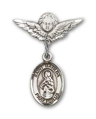 Pin Badge with St. Matilda Charm and Angel with Smaller Wings Badge Pin - Silver tone