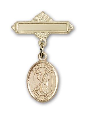 Pin Badge with St. Roch Charm and Polished Engravable Badge Pin - Gold Tone
