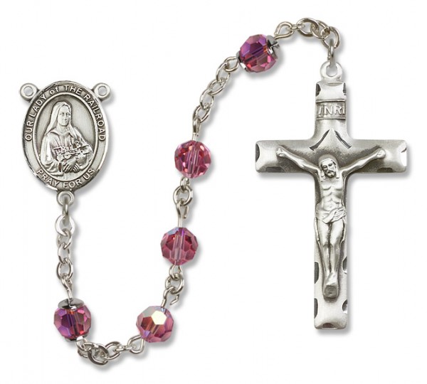 Our Lady of the Railroad Sterling Silver Heirloom Rosary Squared Crucifix - Rose