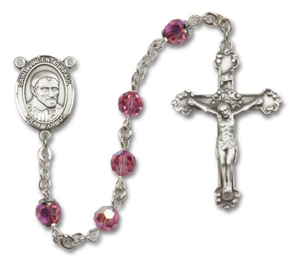 St. Vincent de Paul Sterling Silver Heirloom Rosary Fancy Crucifix - Rose