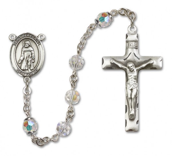 St. Peregrine Laziosi Sterling Silver Heirloom Rosary Squared Crucifix - Crystal