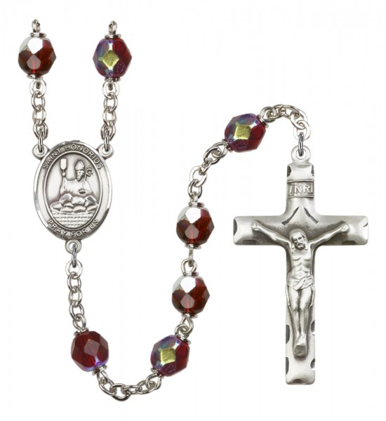 Men's St. Honorius of Amiens Silver Plated Rosary - Garnet