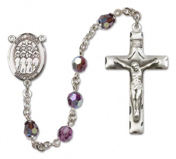 St. Cecilia with Choir Sterling Silver Heirloom Rosary Squared Crucifix - Amethyst