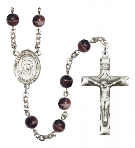 Men's St. Joseph Freinademetz Silver Plated Rosary - Brown