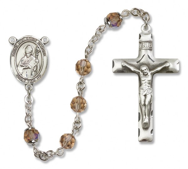 St. Malachy O'More Sterling Silver Heirloom Rosary Squared Crucifix - Topaz