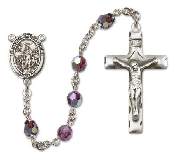 Lord Is My Shepherd Sterling Silver Heirloom Rosary Squared Crucifix - Amethyst