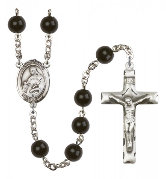 Men's St. Agnes of Rome Silver Plated Rosary - Black