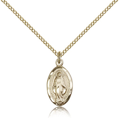Women's Oval Etched Border Miraculous Pendant - 14KT Gold Filled