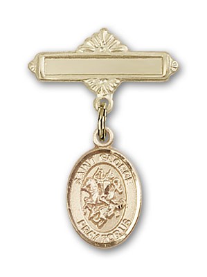 Pin Badge with St. George Charm and Polished Engravable Badge Pin - Gold Tone