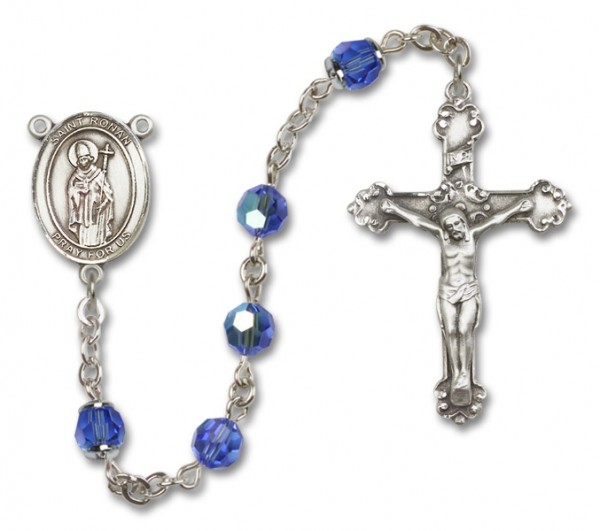 St. Ronan Sterling Silver Heirloom Rosary Fancy Crucifix - Sapphire