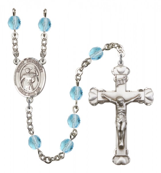 Women's St. Theodore Stratelates Birthstone Rosary - Aqua