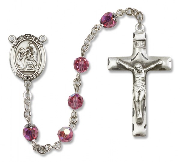 St. Catherine of Siena Sterling Silver Heirloom Rosary Squared Crucifix - Rose