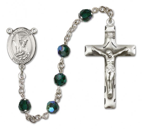 St. Helen Sterling Silver Heirloom Rosary Squared Crucifix - Emerald Green