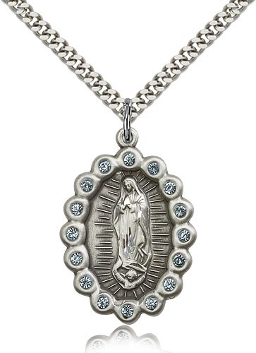 Large Our Lady of Guadalupe Medal - Silver | Blue