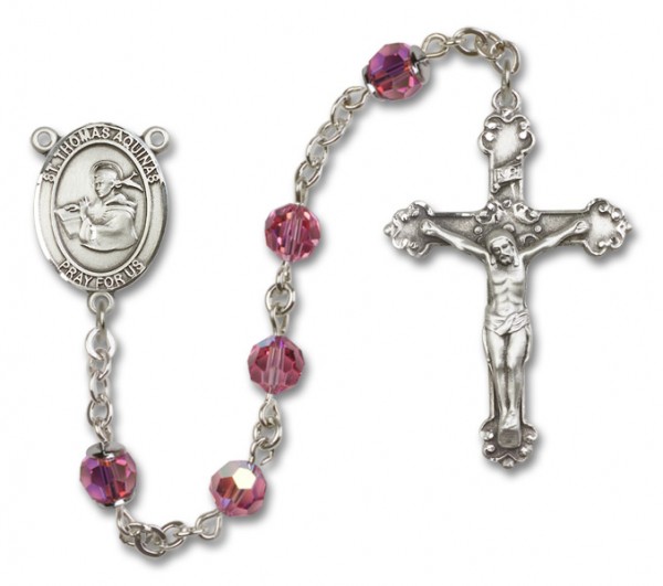 St. Thomas Aquinas Sterling Silver Heirloom Rosary Fancy Crucifix - Rose